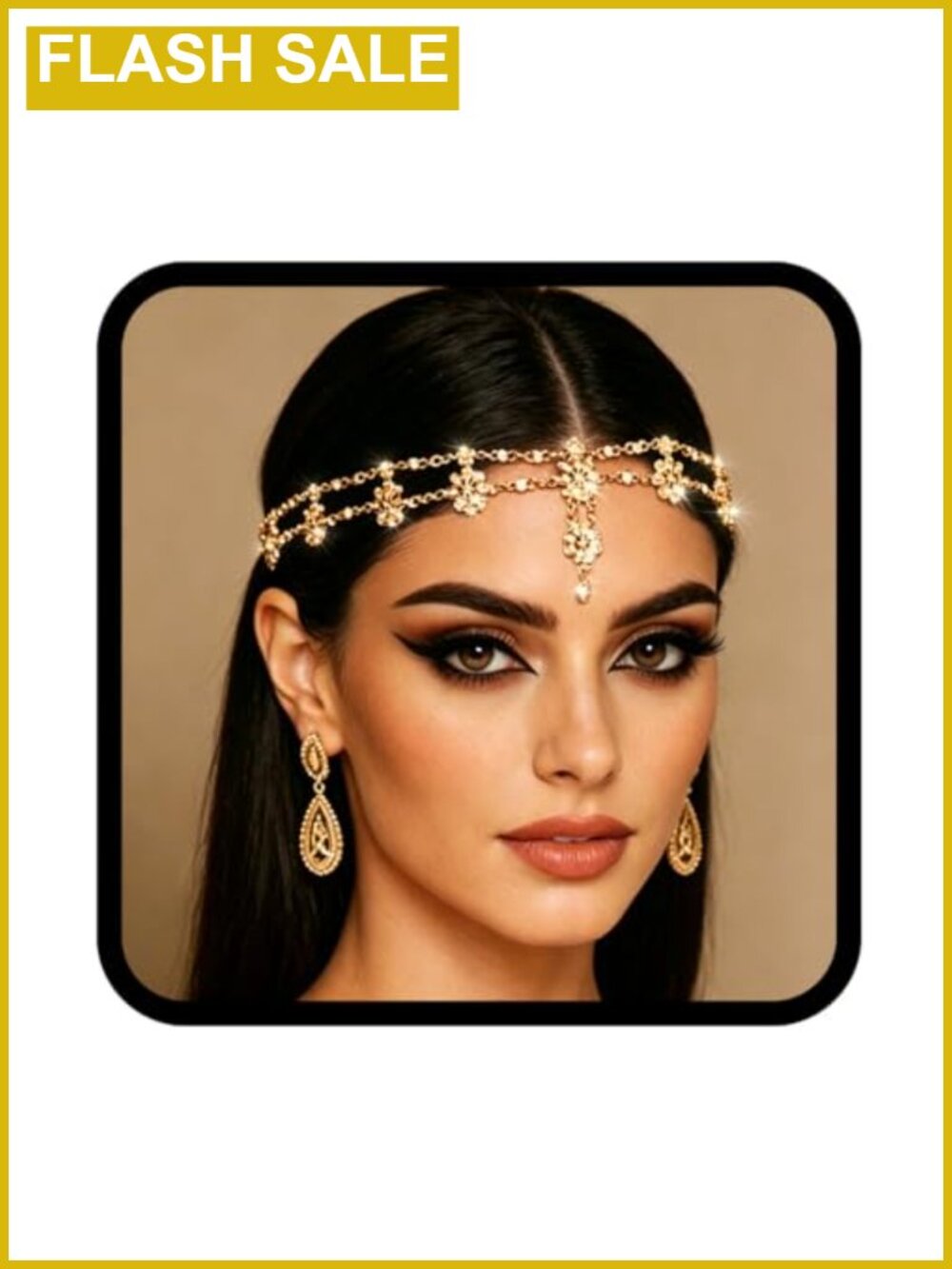 Gold Plated Floral Head Chain with Rhinestones and Faux Pearls
